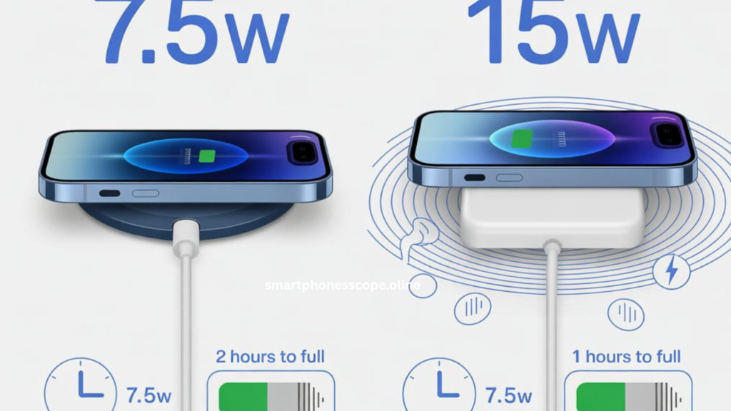 MagSafe vs Qi wireless charging speed comparison for iPhone 13 showing 15W vs 7.5W charging rates