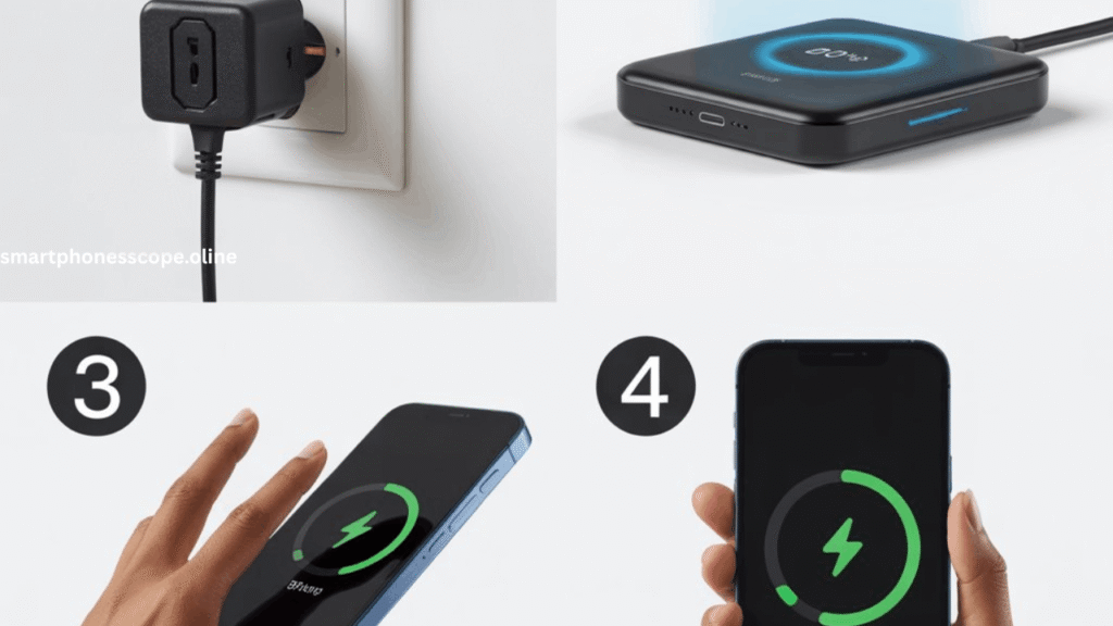 Step-by-step guide showing how to set up and use wireless charging on iPhone 13