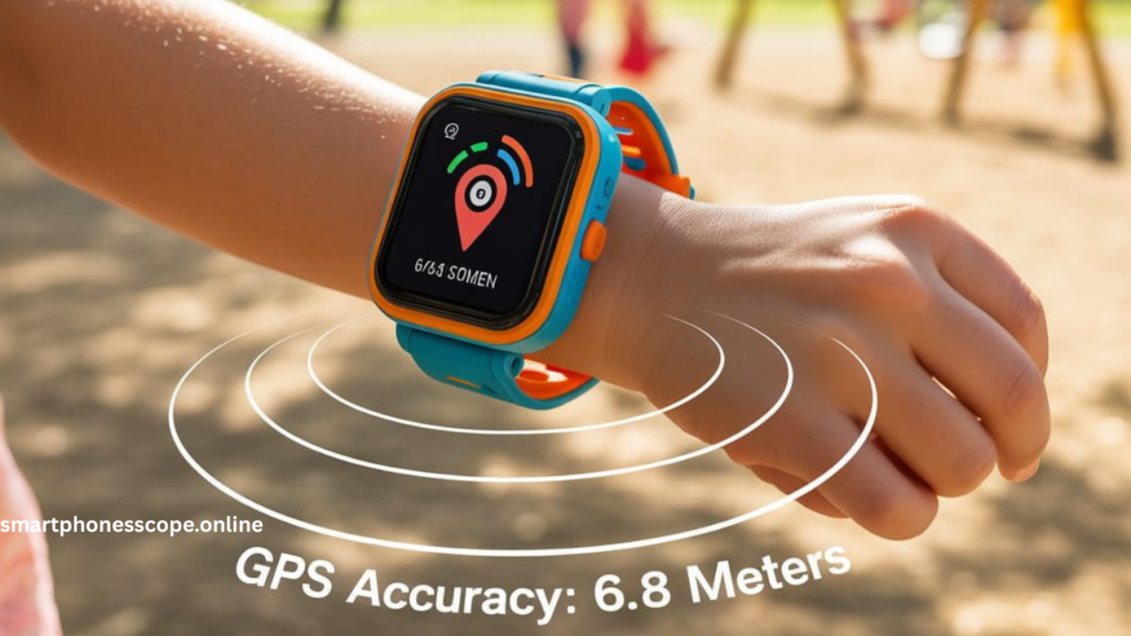 Xiaomi Kids Watch GPS safety test showing accuracy measurement with child wearing smartwatch outdoors in park setting"
