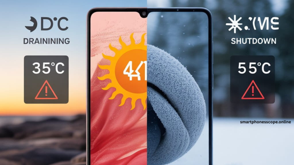 Temperature impact on Galaxy A15 battery performance showing heat-induced drain and cold weather shutdown issues