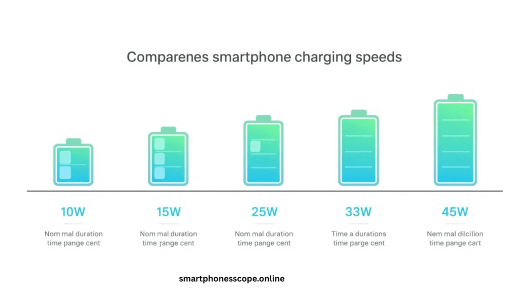 Smartphone charging speed comparison chart 15W vs 25W vs 33W"