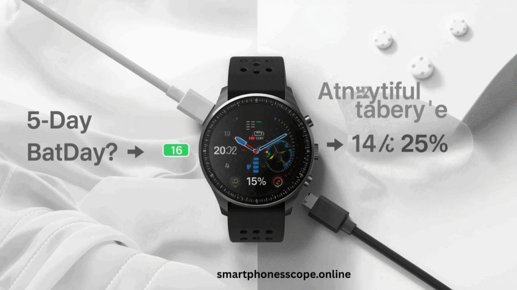 OnePlus Watch 3 and Amazfit Balance 2 showcasing extended battery life features with 5-16 days usage between charges and fast charging capabilities