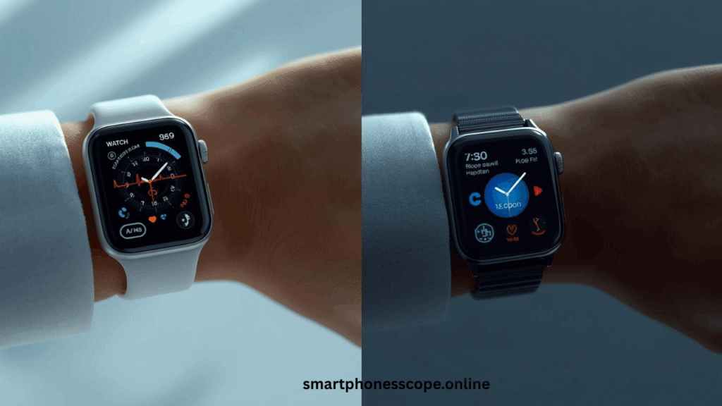 Apple Watch Series 11 and Samsung Galaxy Watch Ultra comparison displaying advanced health tracking features including ECG, heart rate monitoring, and sleep analysis