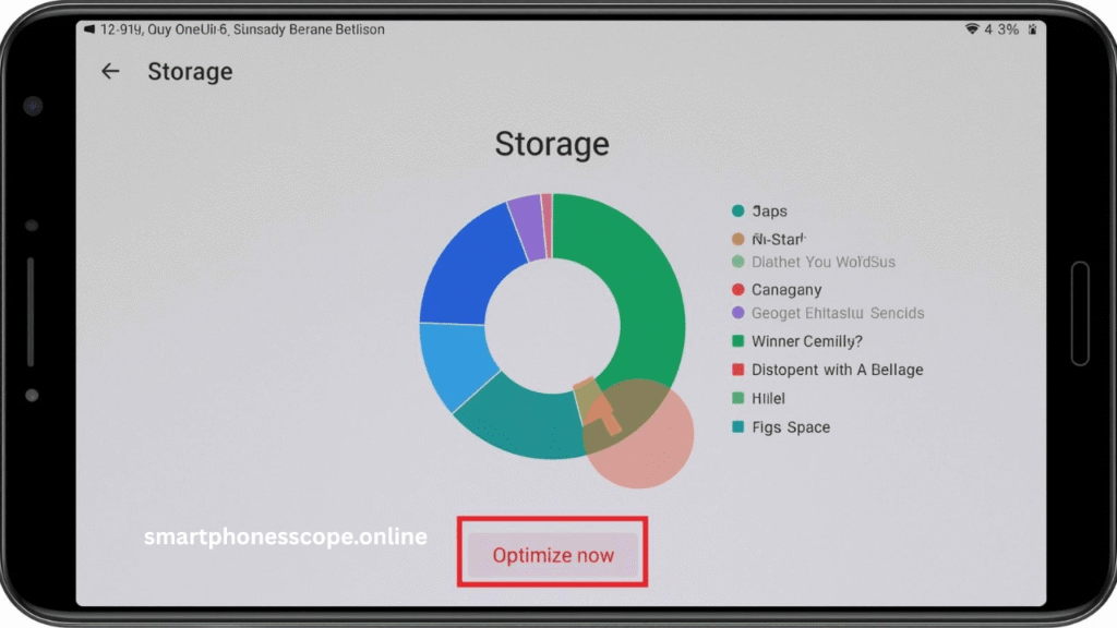 Samsung Galaxy storage settings displaying space usage breakdown and optimization options
