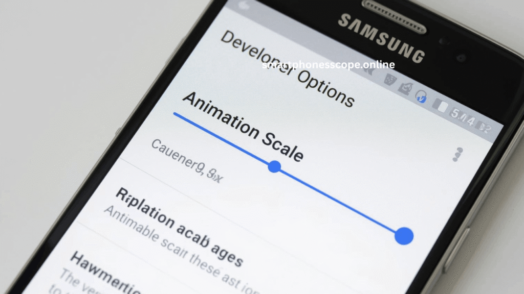 Developer options animation scale settings reduced to 0.5x for faster Samsung phone performance