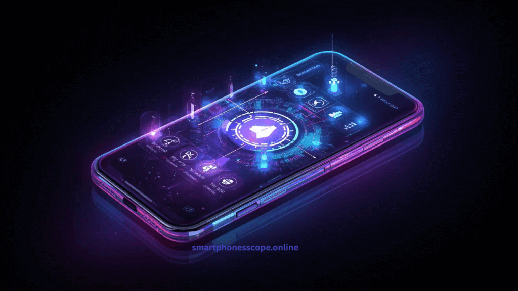 Futuristic smartphone concept showing 2027-2028 design trends including portless design and under-display camera technology"